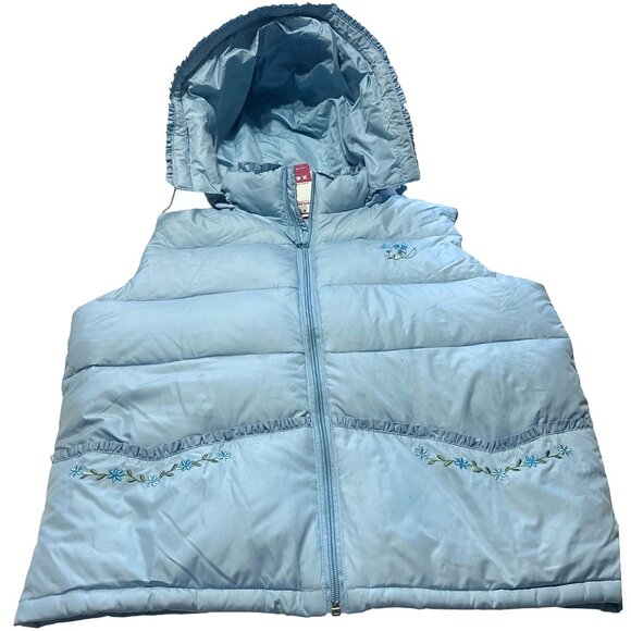 Girls Sky Blue Hooded Puffer Jacket Vest (Youth 12–14) – Embroidered + Down - Picture 3 of 7